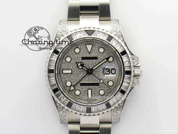 0524 Soft GMT-Master II 116759 SS Bp-Maker Black Ruby Crystal Diamond Dial On SS Bracelet A 3766